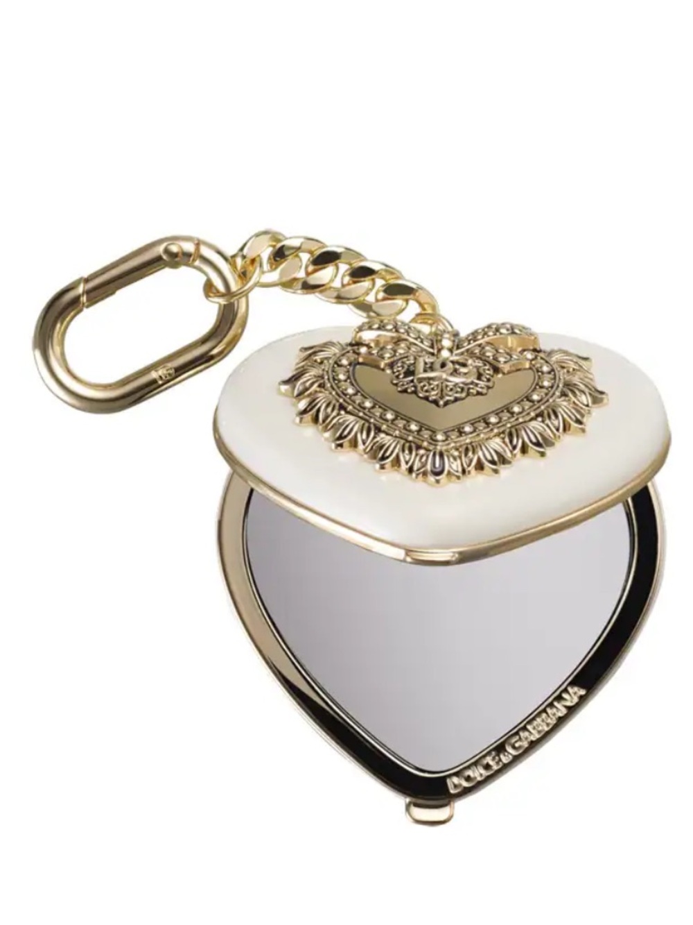 🆕💝Dolce & Gabbana - Cream Heart Compact Mirror with Gold Emblem and keychain - Picture 3 of 6